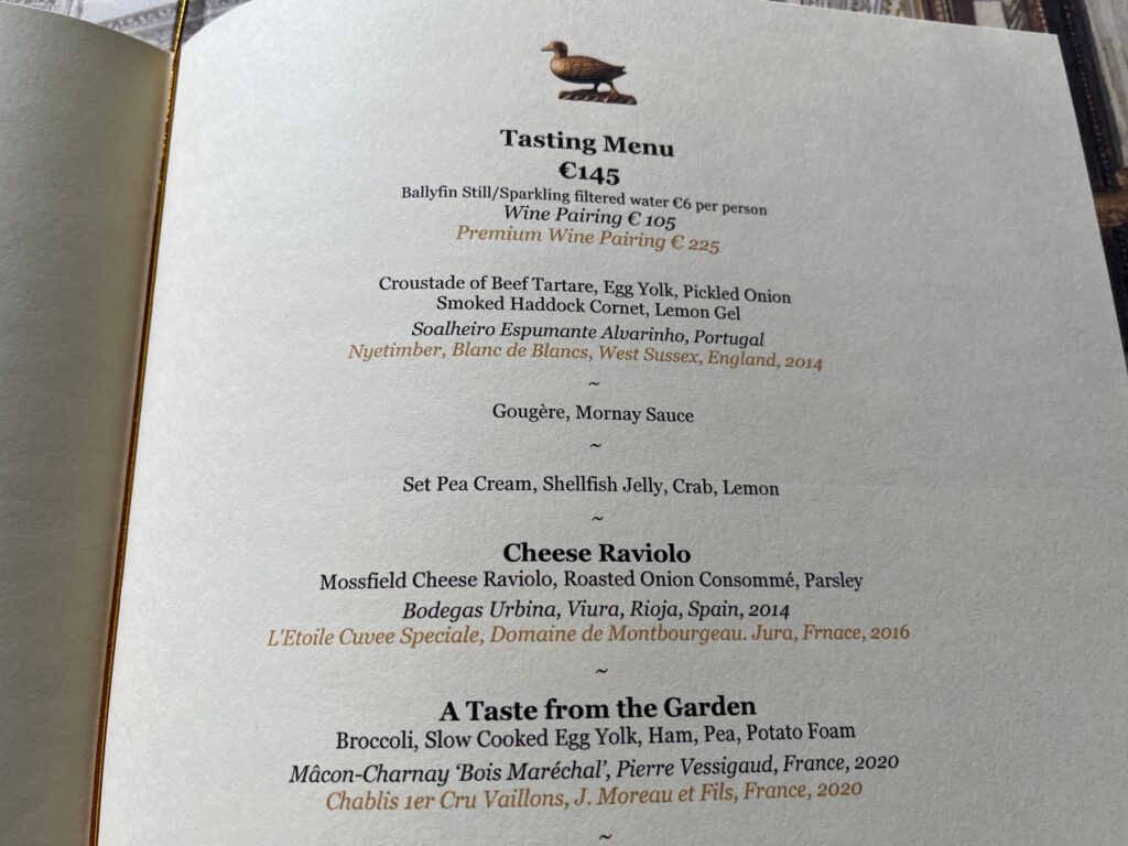 Ballyfin Restaurant Tasting Menu 