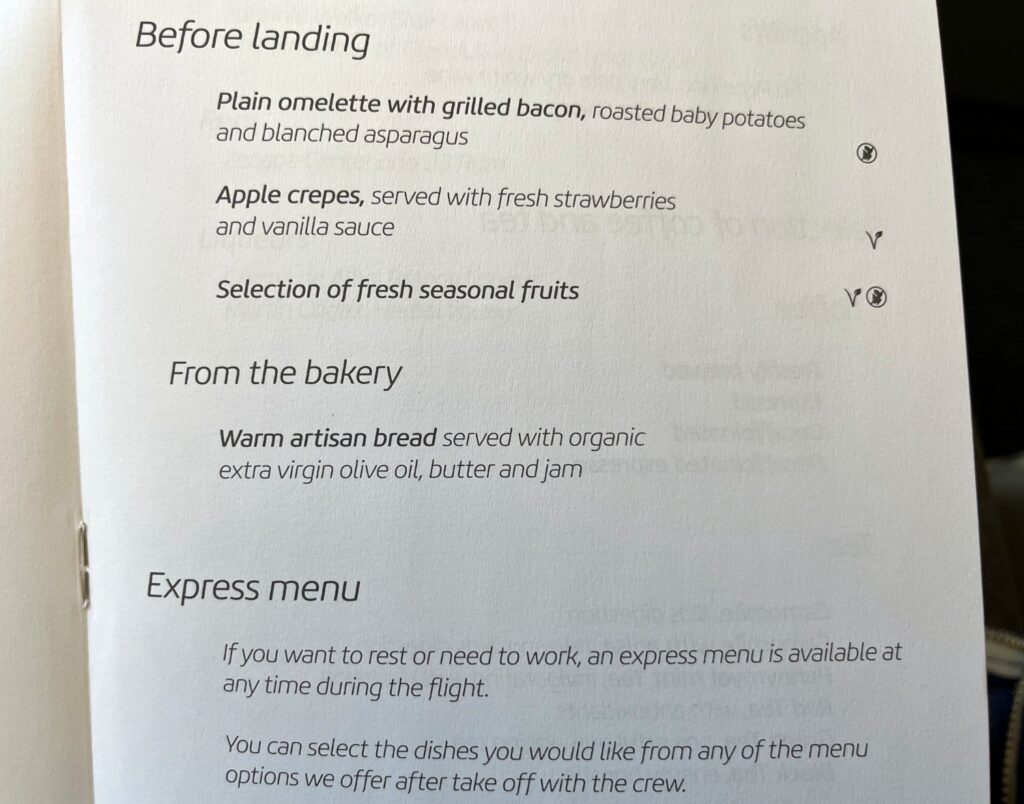  Iberia Business Class Breakfast Menu