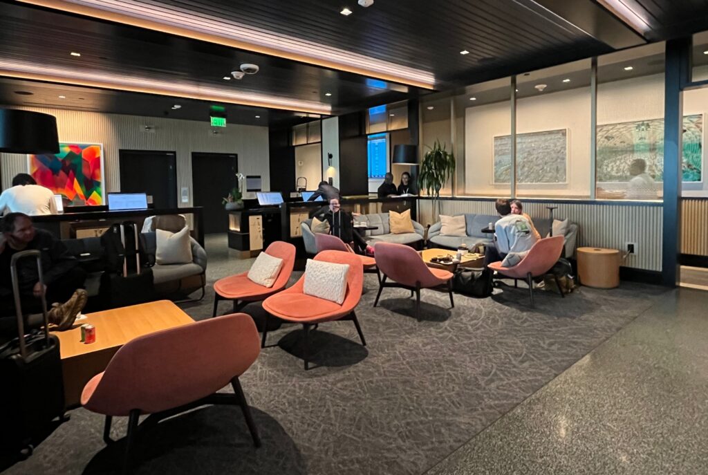 Seating by Entrance of Chase Sapphire Lounge Boston 