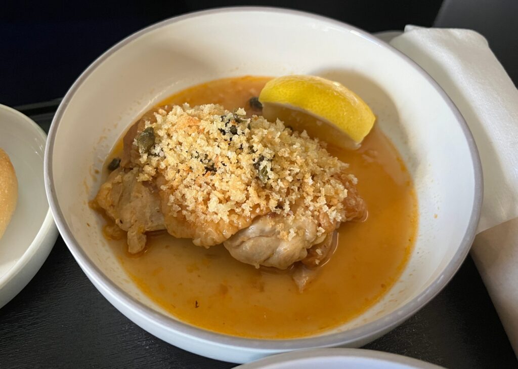 Chicken Piccata, JetBlue Mint
