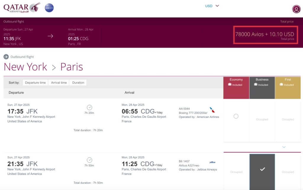 Book JetBlue Mint Business Class for 78K Qatar Avios