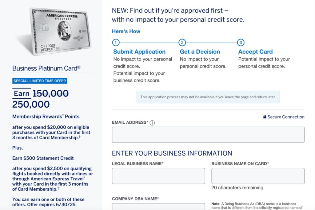 250K AMEX Business Platinum Bonus Offer