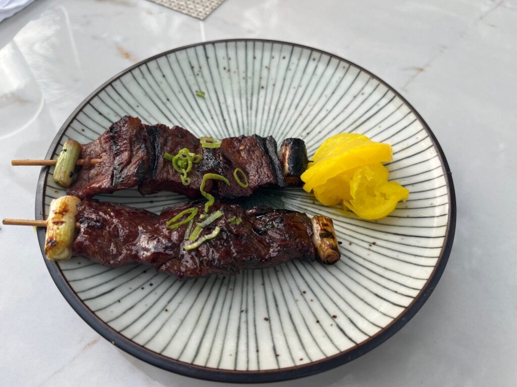 Beef Skewers, Infiniti Bar, Grace Bay Club Review, Turks and Caicos