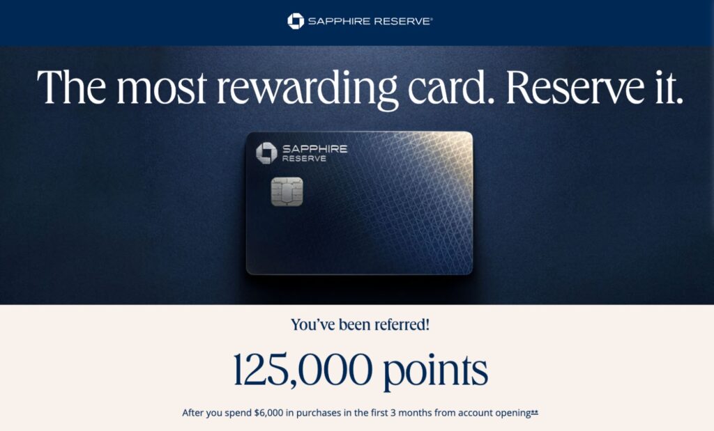 125K Chase Sapphire Reserve Bonus Offer