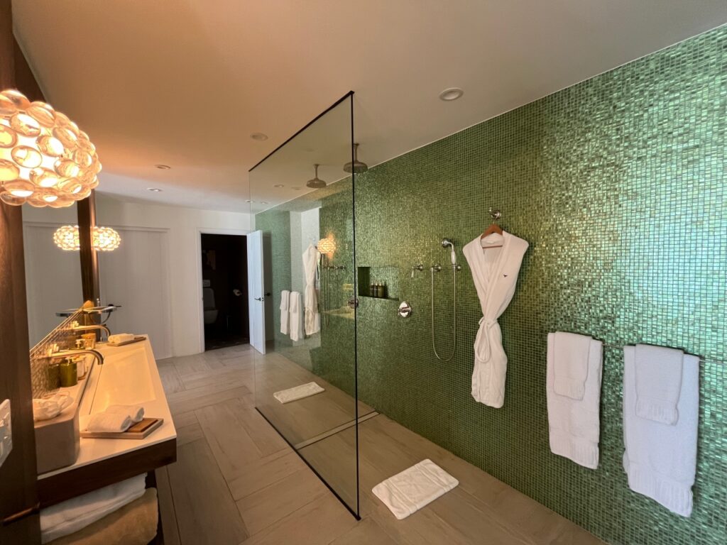 Beachfront Bungalow Bathroom, Ambergris Cay, Turks and Caicos Review