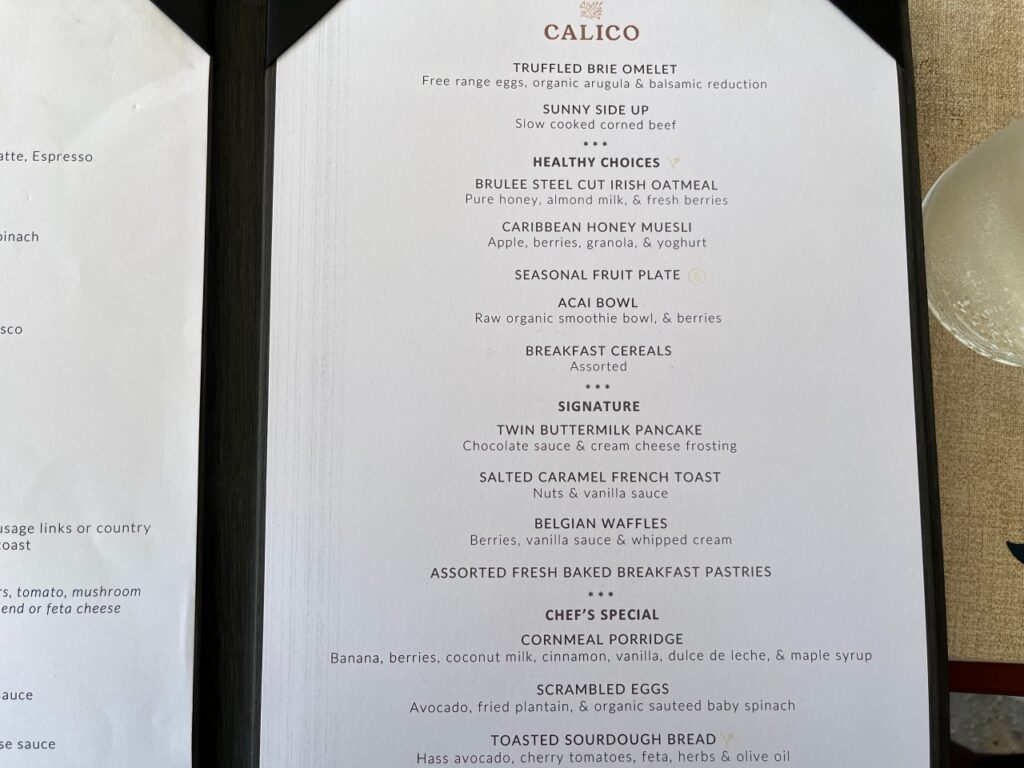 Calico Breakfast Menu, Ambergris Cay, Turks and Caicos Review
