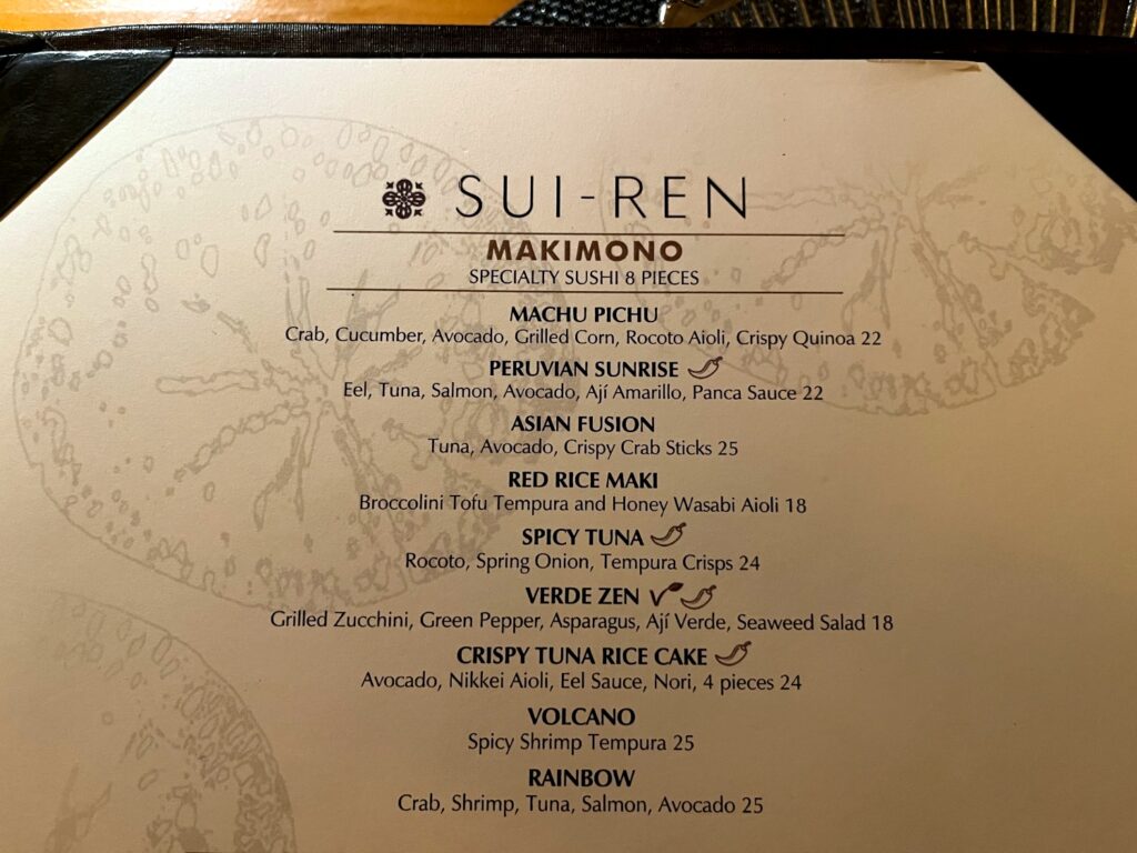 Sui-Ren Restaurant Menu, Shore Club, Turks and Caicos