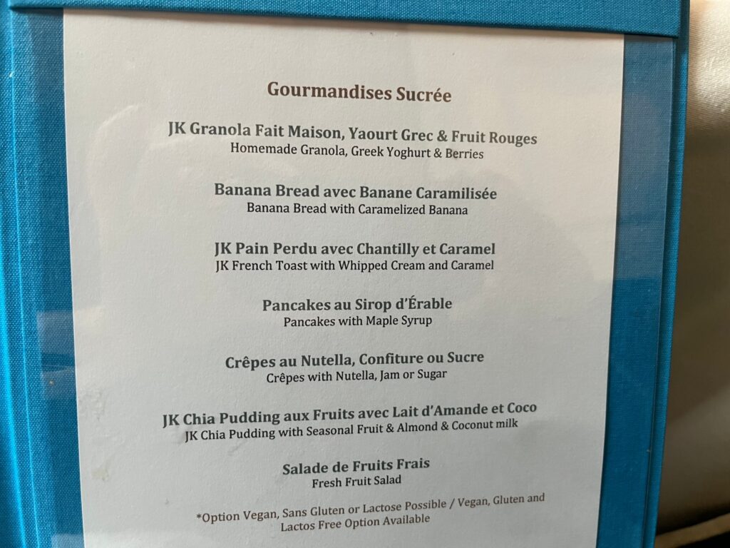 Breakfast Menu, JK Place Paris